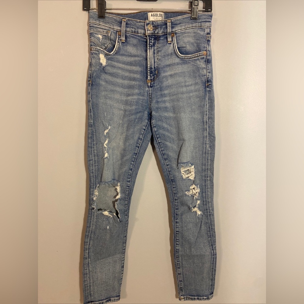 AGOLDE Distressed Denim Skinny Jeans Blue Size 26 Style A018-812 Cut 40627